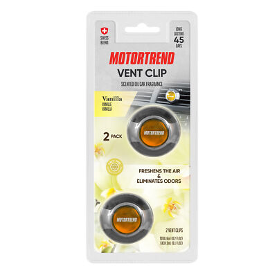 Motor Trend Car Air Freshener Vent Clips Odor Eliminator Vanilla Scent,2pc