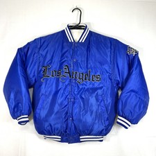 Vintage Puffy Sz M Embroidered Script Varsity Snap Jacket Los Angeles Reversible