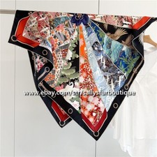 Boutique Pure Mulberry Silk Wrap Shawl Oriental Print Square Scarf 110cm