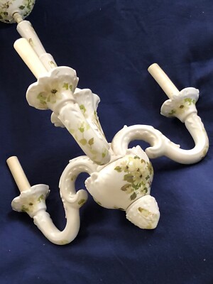 Vintage Chandelier Hand Painted Green And Yellow Floral Ceramic Made In Italy