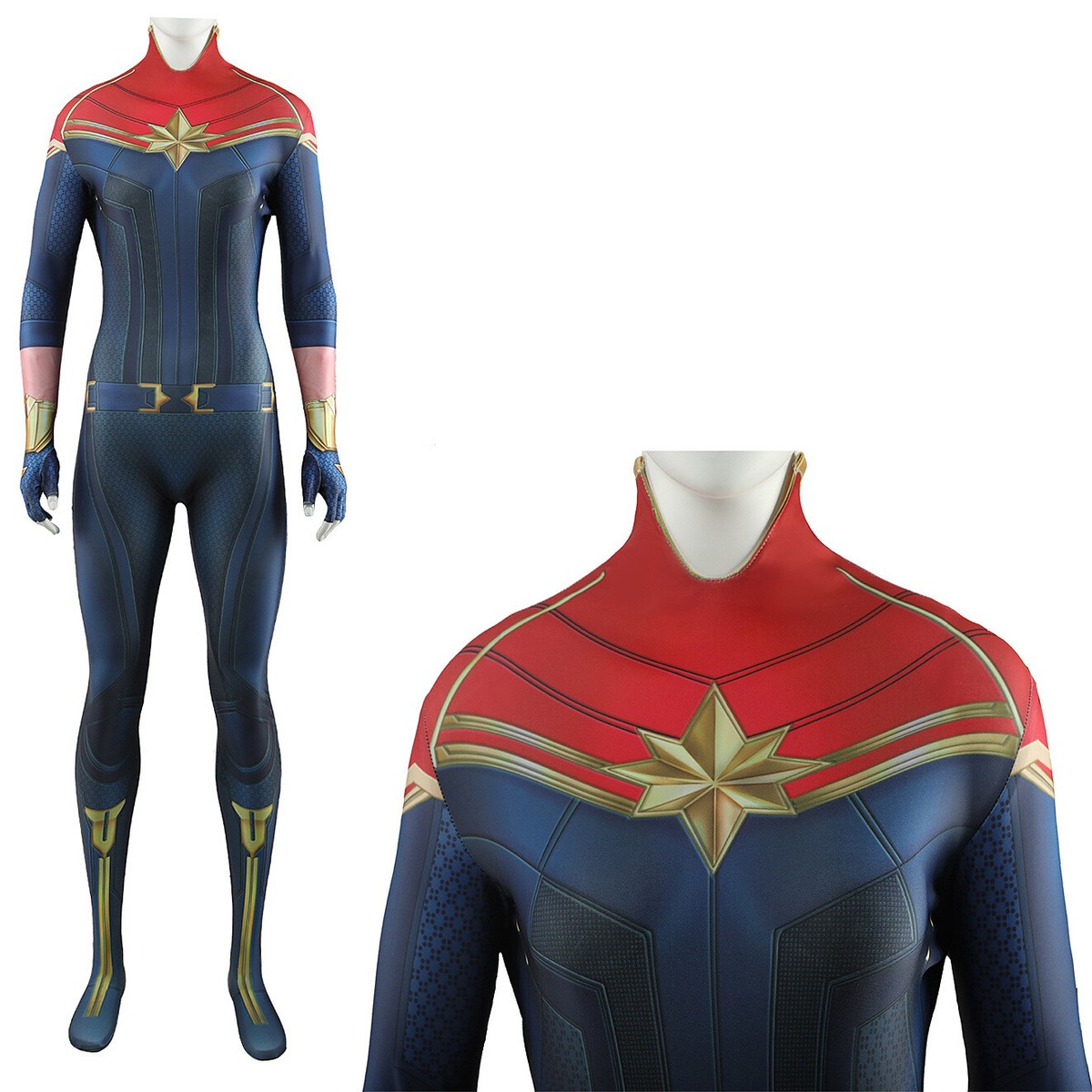Captain Marvel 2 Jumpsuit Carol Danvers 3D Bodysuit Cosplay Costume  Halloween US