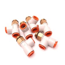 Lot of 6 SMC KQ2Y13-U03A Male Run Tee Fitting, 1/2" P2C to Uni3/8", 1MPa Max