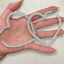 Silver Color Heart Crystal Hoop Earrings Vintage Retro Boho Style Ear Piercing