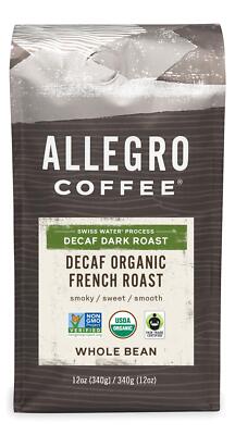 Decaf Organic French Roast Whole Bean Coffee 12 Ounce Pack of 1