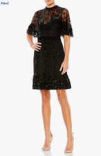 Mac Duggal Black Color Embellished Illusion Ruffle Hem Cocktail Dress Size 14