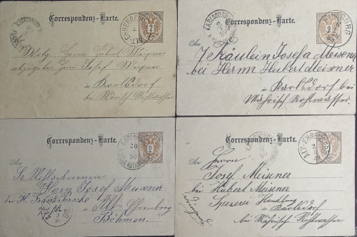 Austria, 1888-1890 4 K.U.K. Corresp cards F VF. - Afbeelding 1 van 2