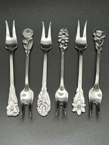 Vintage Set Of 6 Nil Johan Flower Design Forks Silver Plate Prima.Ns.Alp Sweden