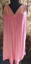 Vintage VANITY FAIR nightgown Nylon Pink Satin Trim Silky Floral V Neck Sz L