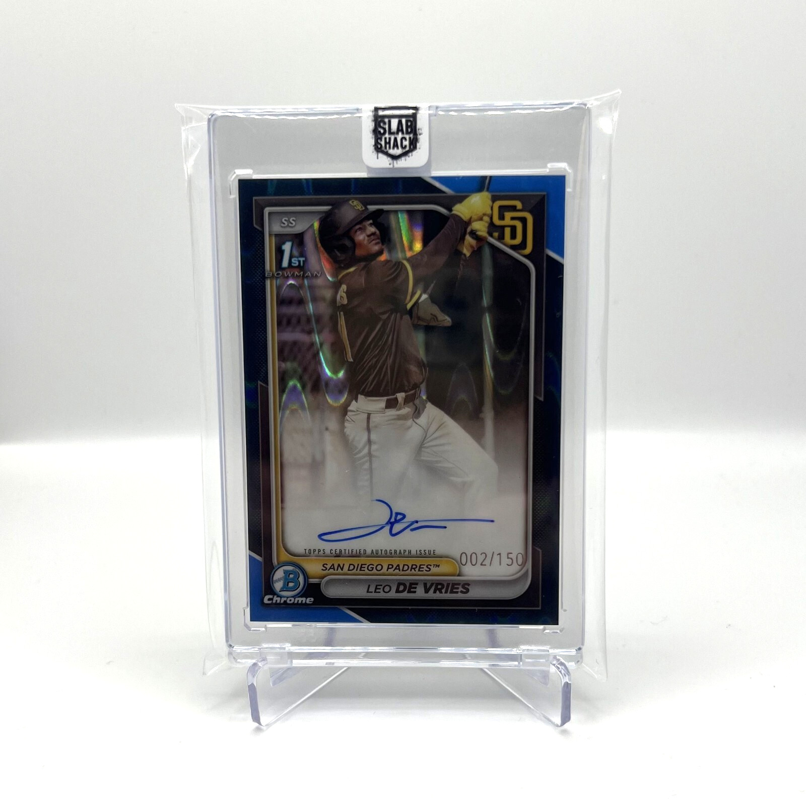 2024 Bowman Chrome Leo De Vries 1st Chrome Auto Blue Raywave Refractor /150 RC