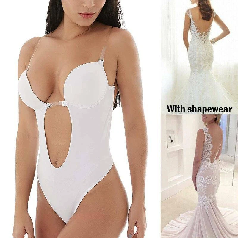 Women's U Plunge Backless Invisible Deep V Full Bodysuit Wedding Bra  Shapewears