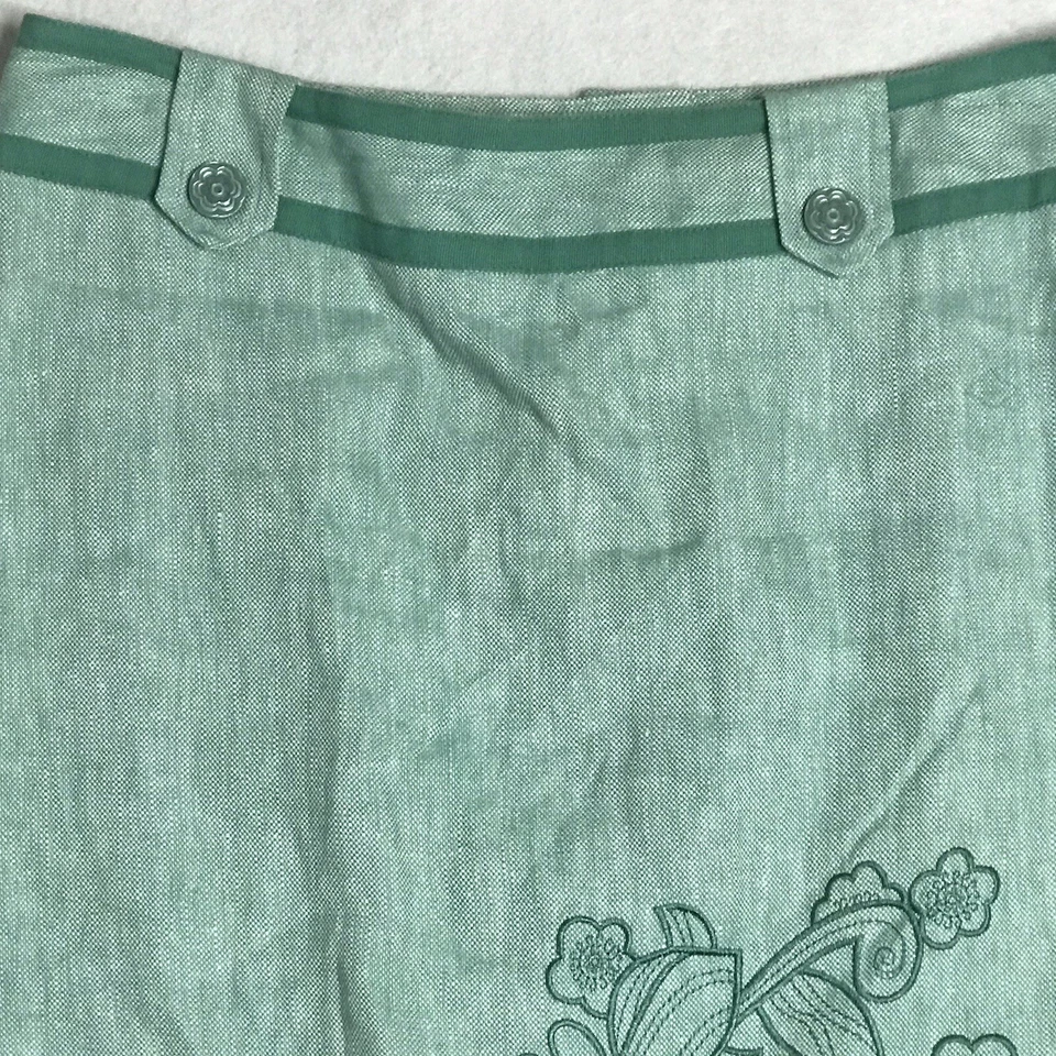 "Falda Context para mujer 2P verde pequeña mezcla de lino recortada bordada forrada 20"" L" Foto 3 de 4