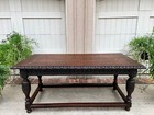 Antique French Renaissance Carved Oak Library Center Table Console Island c1880