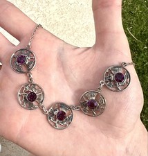 Vintage Silver Art Deco Necklace purple paste