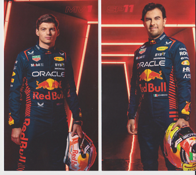 2023 NEW F1 2x Cards Postcard Max Verstappen Sergio Perez Red Bull