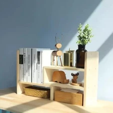 Pine Wood Stand Desk Rack for Office, Adjustable Tabletop Organizer