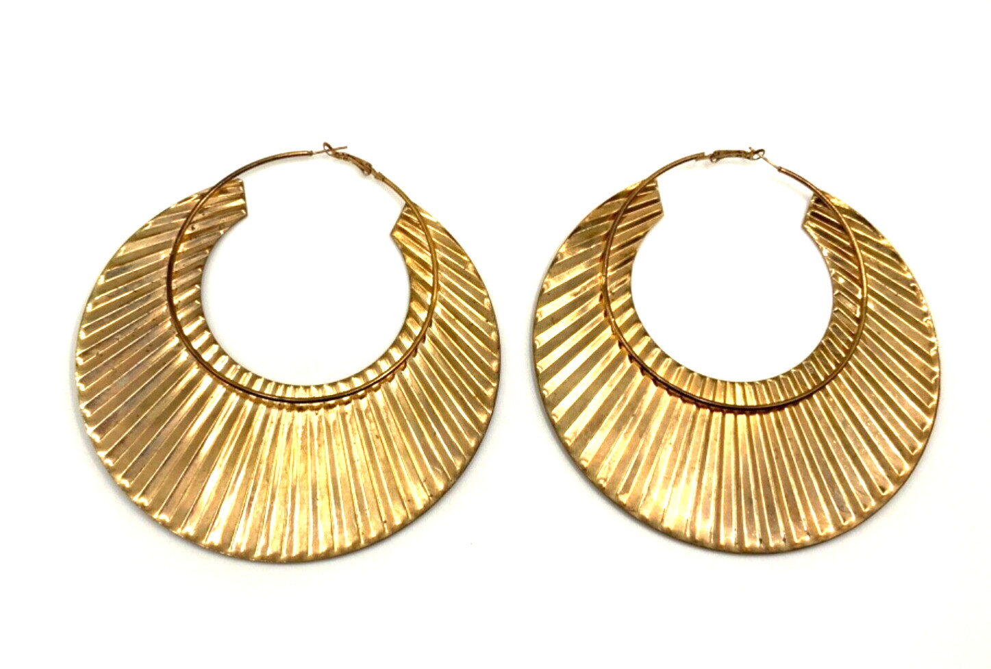 Large Textured Gold tone Hoops Statement Earrings… - image 2