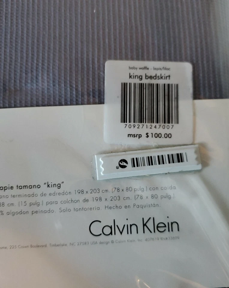 Новый нераспакованный Calvin Klein King юбка для кровати лазурит/сирень 78 «x 80» Baby вафли расчесанный хлопок - Изображение 4 из 4