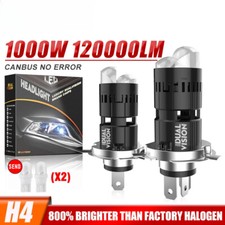 1000W 120000LM H4 Bi Mini LED Projector Lens Car Bulb Plug Play Dual Beam 12 24V