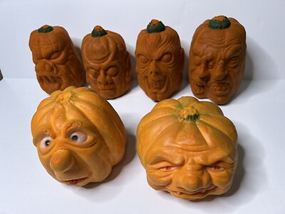 RARE Lot 6 Vintage 1980s Topstone Danbury Foam Pumpkins Lanterns Halloween Deco