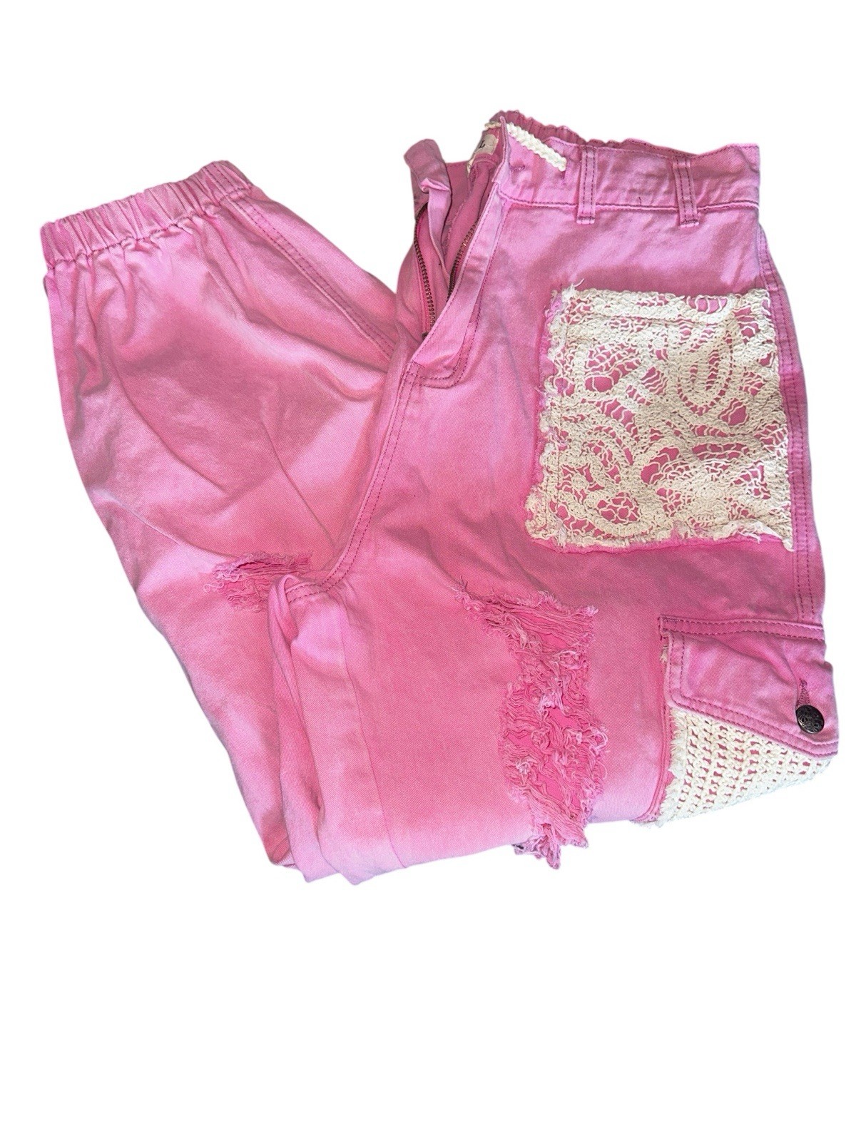 POL Crochet Lace Patchwork Distressed Drawstring … - image 4