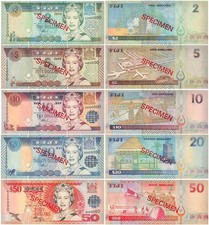 Fiji 2-50 Dollars 5 Pieces Set, 2002 ND, P-104s-108s, UNC, Specimen