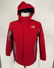 The North Face Red Gray Zip/Hook Loop Hooded HyVent Jacket L 14/16