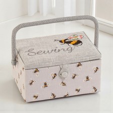 Sewing Bee Embroidered Sewing Basket &ndash; Medium Box with Optional Sewing Kit
