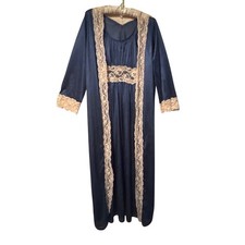 Vtg Satin Lace Nightgown Robe Set Long Lingerie Loungewear Floor Length Sz XS