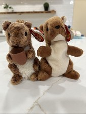 TY Beanie Baby Lot of 2: NUTTY and NUTS the squirrel Plush Stuffed Animal Toy