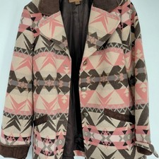 Pendleton Southwestern Wool Blanket Coat Large L Pink Aztec Native Suede Collar