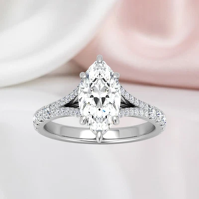 Diamond Wedding Ring Marquise Cut 3.50 CT IGI Certified Lab Grown 18K White Gold - Image 1 of 4