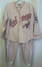 VTG 90s ESLEEP PJ Set Pop Art Rush Week Womens Size Large Flannel Y2K Baseball