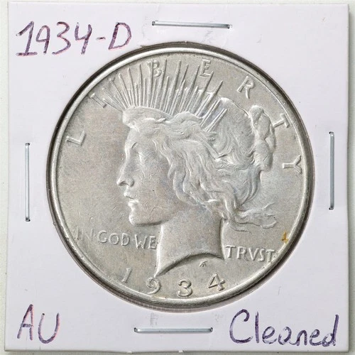 New Listing1934-D $1 Peace Silver Dollar with AU Detail Cleaned #6624