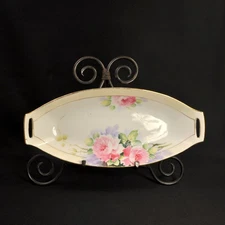 Nippon M-in-Wreath Oval Celery Dish Tray Hand Painted Pink Roses Gold 1911-1918