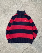 Vintage Polo by Ralph Lauren Boys Striped Knit Cotton 1/4 Zip Mock Sweater 10-12