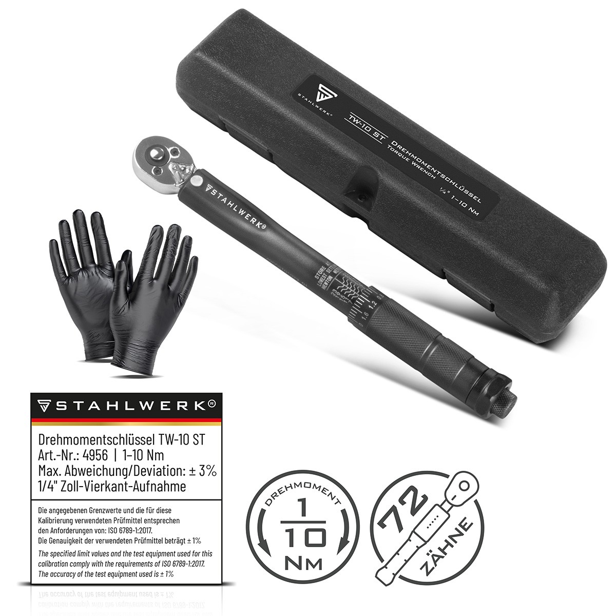 STAHLWERK torque wrench 1-10 Nm 1/4"" reversible ratchet wrench
