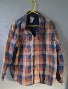 Vintage LL Bean Thick Cotton Work Shirt Jacket Plaid Lined Button XL 