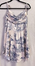 NWT Cider Women's Toile De Jouy Print Feminine Romantic Mini Dress Blue Ivory L