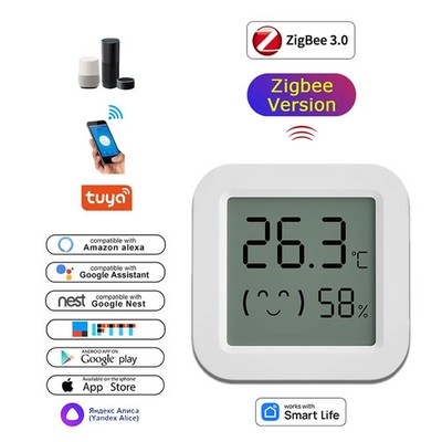 Tuya Zigbee Temperature Humidity Sensor for Home LCD Screen Works with Alexa