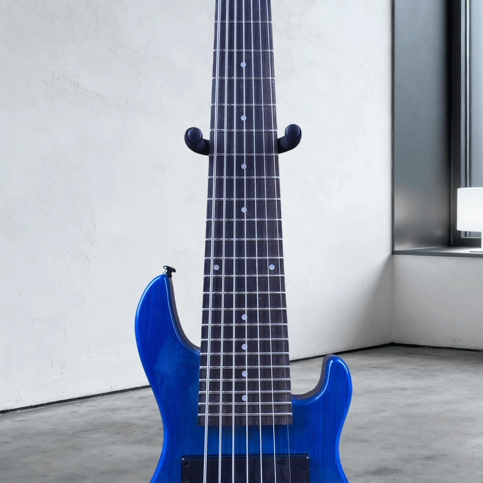 Mini Bass Guitar Transparent Blue 7-String Maple Neck Travel Version 35-inch - Image 4 of 4