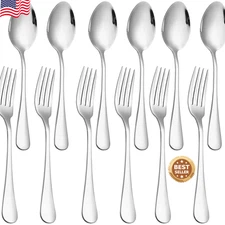 12pcs Stainless Steel Forks & Spoons Set Heavy Duty Silverware Flatware