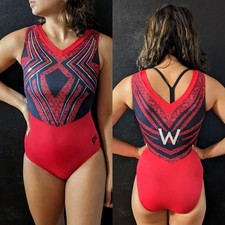 GK Elite Gymnastics Leotard "Wonderous Red" V-Neck Sequins Size AS