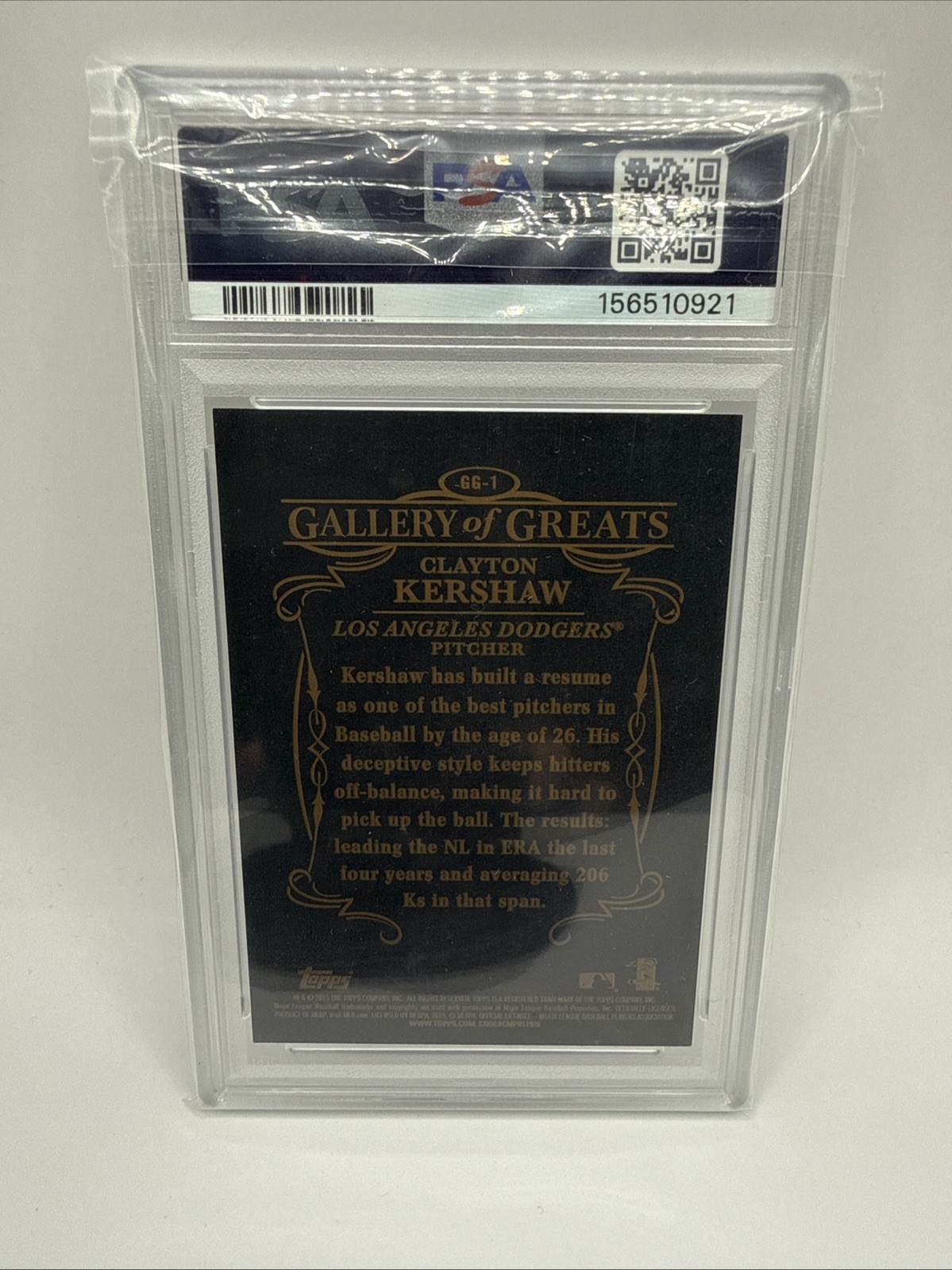 PSA 9! POP 2!!!! 2015 Topps - Gallery of Greats Clayton Kershaw #GG-1 Gold /99 view 2