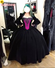 Vintage Black Purple Victorian Prom Dresses Flared Sleeve Ruffled Evening Gowns