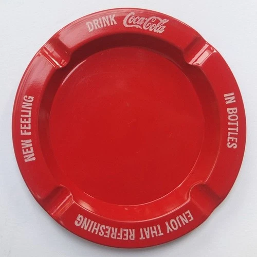 vintage Drink Coca-Cola metal ashtray, c.1960—vivid red / white enamel—excellent