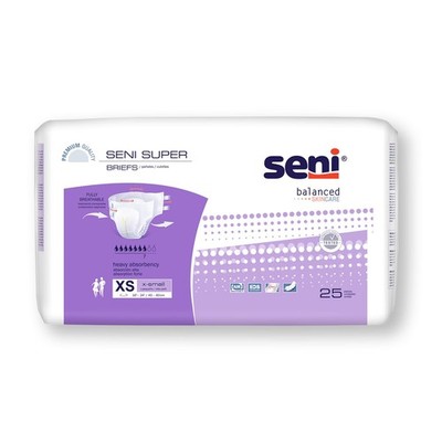 Seni Super Unisex Adult Incontinence Briefs with Tabs, Size X-Small (16''-24'')...