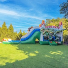 XJUMP T-Rex Inflatable Water Slide Bounce House Combo with Splash Pool & Blower