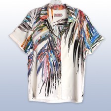 Jams World Shirt Medium White Multi-Color Made In USA Painted Palm Hawaiian