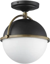 Duke 1 Light 9.5 Inch Wide Semi Flush Mount with Black/Weathered Brass Finish