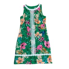Eliza J Women's Green Floral Shift Dress White Lace Size 6 Sleeveless Party